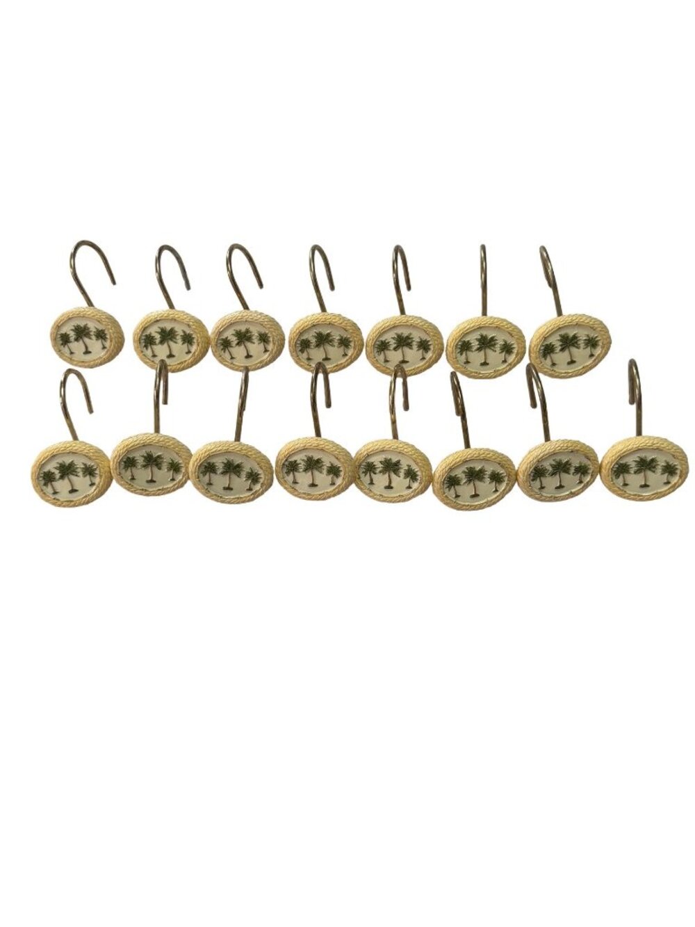 15 Palm Tree Shower Curtain Hooks Resin Gold Tone Tropical Coastal Bathroom